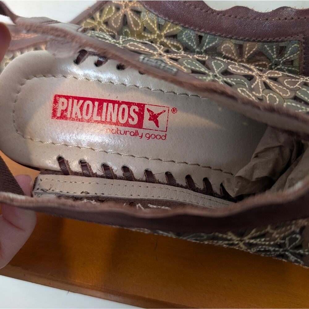 Pikolinos Leather Cutout Heels Brown Floral Size 38 - Picture 4 of 9